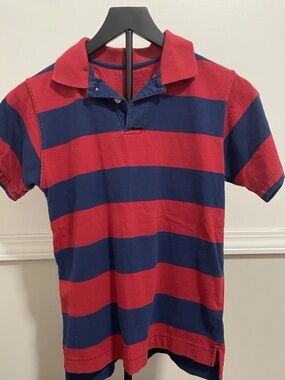 Vintage Faded Glory Boys Red Blue Striped Polo Shirt Size M (8/10)